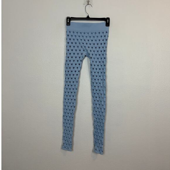 Maisie Wilen Perforated Seamless Knit Stretch Rare Baby Blue Leggings One Size - Picture 3 of 6
